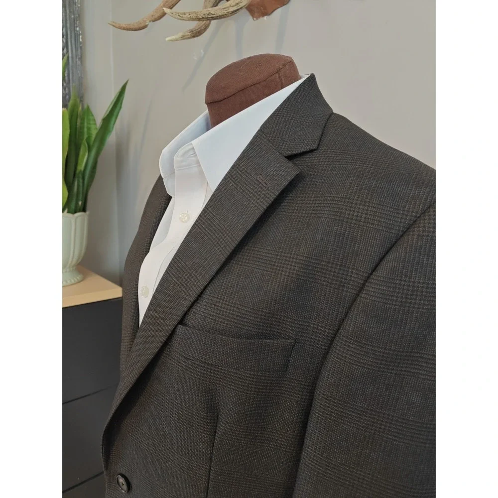 Chaps Mens Brown Plaid Sport Coat 40R Two Button Single Breasted Blazer